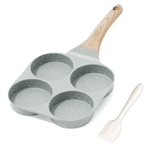 RIOVARM Antiadherente Sartén Tortilla Inducción Sartén para Huevos Granito Sartén Pequeña sin PFOA Redonda 4 agujeros Sartén escalfadora de huevos para el desayuno Sartén para tortitas