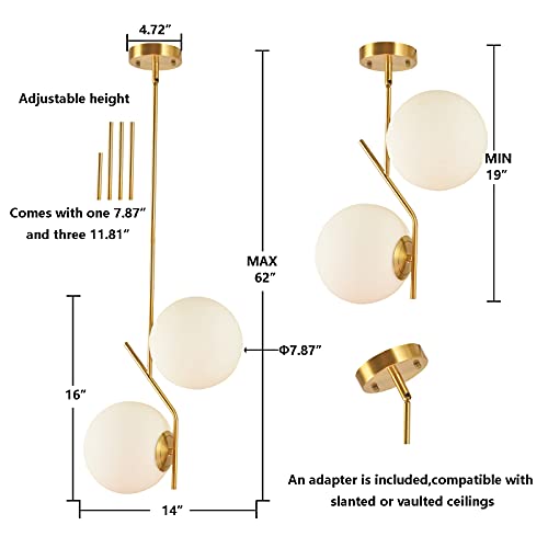 Baoden 2 Lights Modern Globe Chandelier Mid Century Pendant Light With White Globe Glass Lampshade Hanging Light Fixture For Dining Kitchen Island Bedroom (Gold) #TOP4
