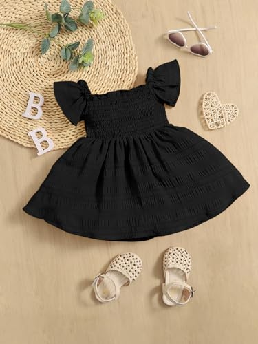 Floerns Baby Girl's Square Neck Shirred Short Sleeve Boho Flared Hem Dress2