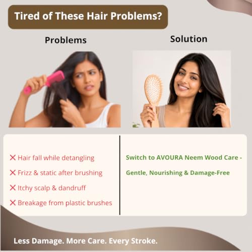 Image of Neem Wooden Hair Brush, Soaked in 21+ Herbs Amla & Bhringraj Oils