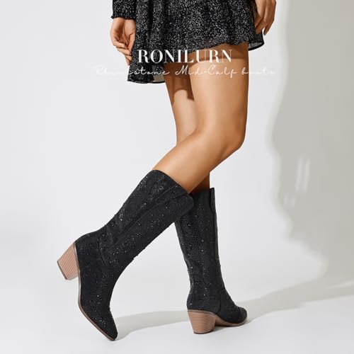 Image of Cowgirl Ankle Boots Cowboy Boots for Women Western Booties Rhinestone Chunky Heel Fashion Comfortable Side Zipper