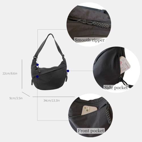 Image of GRPKSSIB Nylon Crescent Bag Hobo Crossbody Bags Casual Sling Bag Slouchy Shoulder Bags Travel Messenger Bag for Women Men