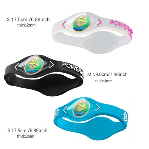 Power Balance The Original Genuine Performance Sports Wristband Bracelet, 3 Pack Bangles, Safe Waterproof Lightweight Durable, Size of S+S+M（S 17CM/M 19.0CM2
