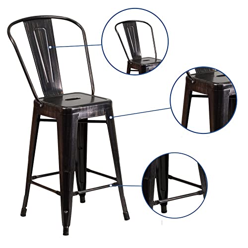 Kxdfdc 24" High Black-Antique Gold Metal Indoor-Outdoor Counter Height Stool With Removable Back Outdoor Bar Stool #TOP3