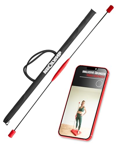 NEOLYMP Schwingstab Fitness 160cm mit Tragetasche - verstellbare Gewichte für Schwingenschlag - Gymnastikstab rot - ergonomischer Griff mit Anti-Rutsch-Struktur - Gymstick