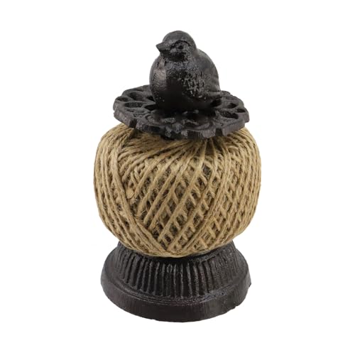 KUMGROT Cast Iron Garden Hemp Rope Holder Set, Antique Bird Shaped Hemp Ropes Holder Winder Ornament for Garden Farmhouse Kitchen Craft Tool Brown 6.1