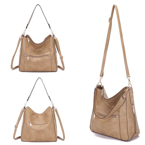 Image of Qiyuer 13 inch Women Spacious Soft PU Handbag Hobo Bag Purse Wallet Set 4pcs | Large, Dual-use Crossbody & Shoulder Bag, Multi-pocket, Divided Compartments, Fits Tablet, Versatile for Daily & Work
