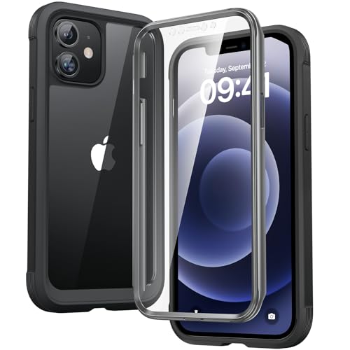 Diaclara Designed for iPhone 12/12 Pro Case Full Body Rugged Case with Built-in Screen Protector Camera Protection Shockproof Phone Cover for iPhone 12/12 Pro 6.1 (Black)