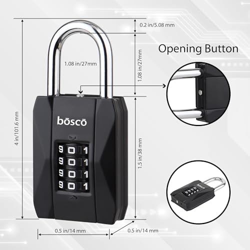 Image of BOSCO Heavy Duty Combination Padlock for Door, Gate, Gym Locker, Main Gate - Keyless Number Lock with Adjustable Shackle - Strong Security Lock for Indoor & Outdoor Use (Black, 1 Pack)