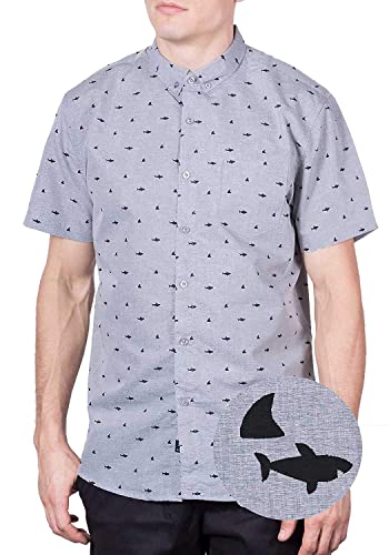 Visive Mens Short Sleeve Button Down Shirt Hawaiian Shark Sizes S-4Xl Big Mens, Funny Novelty Summer Prints, Modern Slim Fit, Business Casual Button-Up Shirts For Men Grey Xl #TOP14