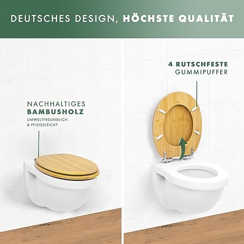Benkstein® Toilettendeckel mit Absenkautomatik Bambus – antibakterieller WC Sitz – Quick-Release zur einfachen Reinigung – einfache Montage – robust & nachhaltig – Klodeckel aus Holz – abnehmbar