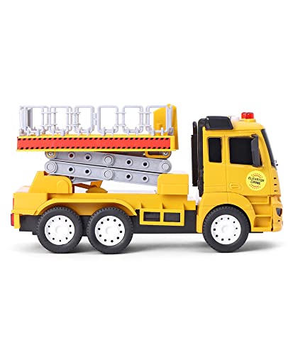 Image of Unbreakable Excavator Construction Truck with Light & Sound Friction Powered Elevator Crane for Kids Boys Girls Pull Back Vehicles Engineering Toys Truck (Multicolor)
