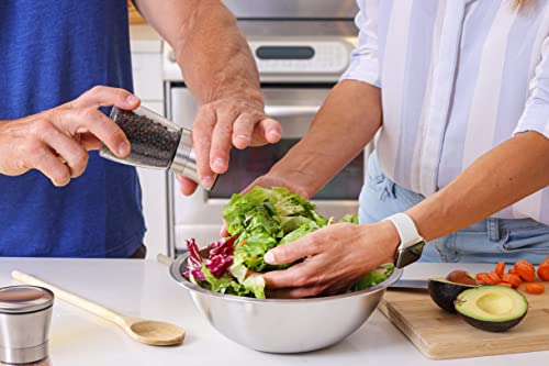 Salt And Pepper Grinder Set With Wood Tray, Manual Sea Salt, Spice And Peppercorn Mill, Glass Container, Stainless Steel Cap, Adjustable Coarseness And Refillable For Modern Farmhouse Kitchen Table #TOP3