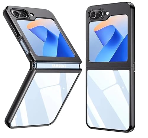 Image of REALCASE Stylish Case for Samsung Z Flip 6 5G, Slim Crystal Clear Acrylic PC Back Cover [Hinge][Transparent] Soft Silicone Bumper Full-Body Shockproof Protective Case for Samsung Z Flip 6 5G