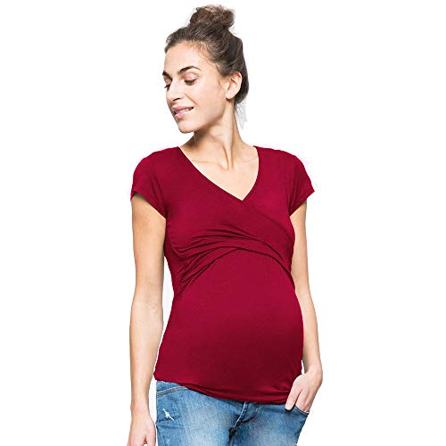 Damen Umstandsmoden Top Still T-Shirt Frau Maternity Kurze Ärmel Stillshirt Umstandsshirt Stilltop Umstandstop Umstands Schwangerschaft Top mit Stillfunktion Cover