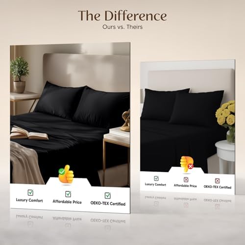 Image of Utopia Bedding Queen Sheet Set - 4 Piece Bed Sheets for Queen Size Bed, Soft and Breathable Microfiber, Includes 1 Fitted Sheet, 1 Flat Sheet and 2 Pillowcases (Black)