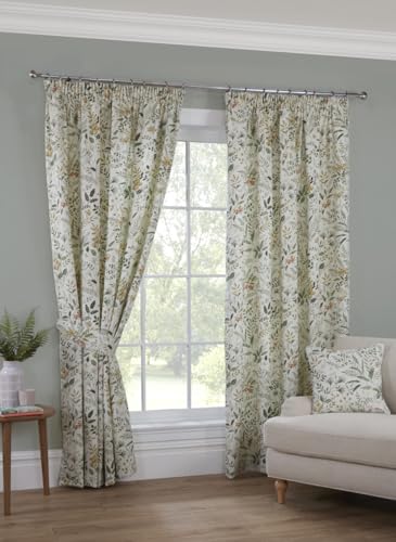 Image of Pikk - Fully Lined Cleo - Floral Fully Lined Curtains - Pencil Pleat / 3" Tape Header - Polycotton (Willow, 46" x 90" / 113cm x 229cm)