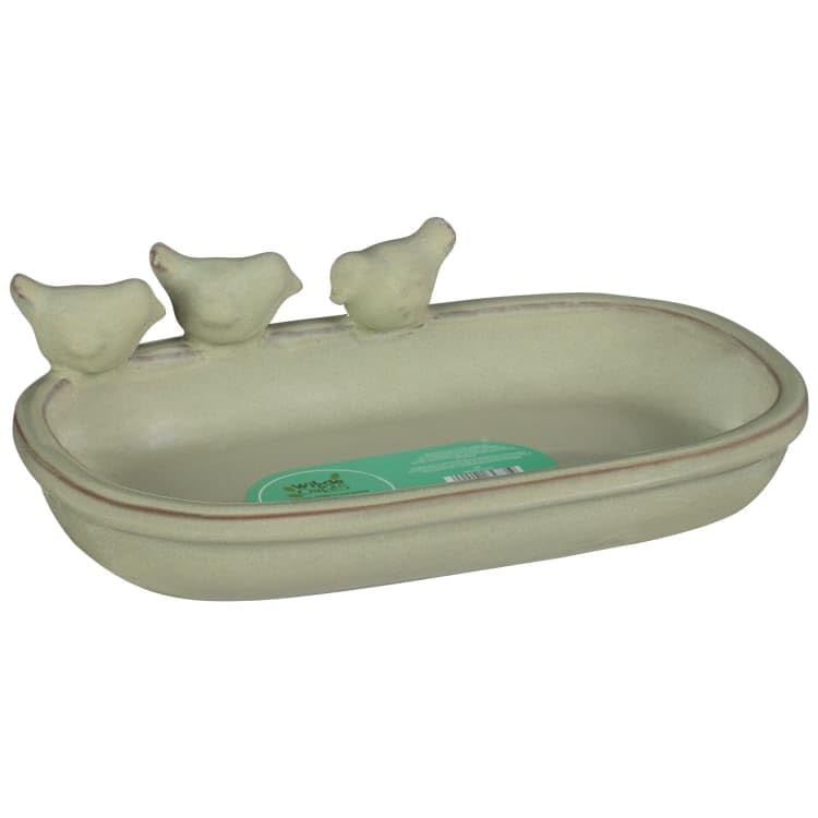 New Sage Ceramic Bird Bath and Water Bowl - Weather-Resistant Garden Feeder for Outside Yard Lawn Garden Decor -A45