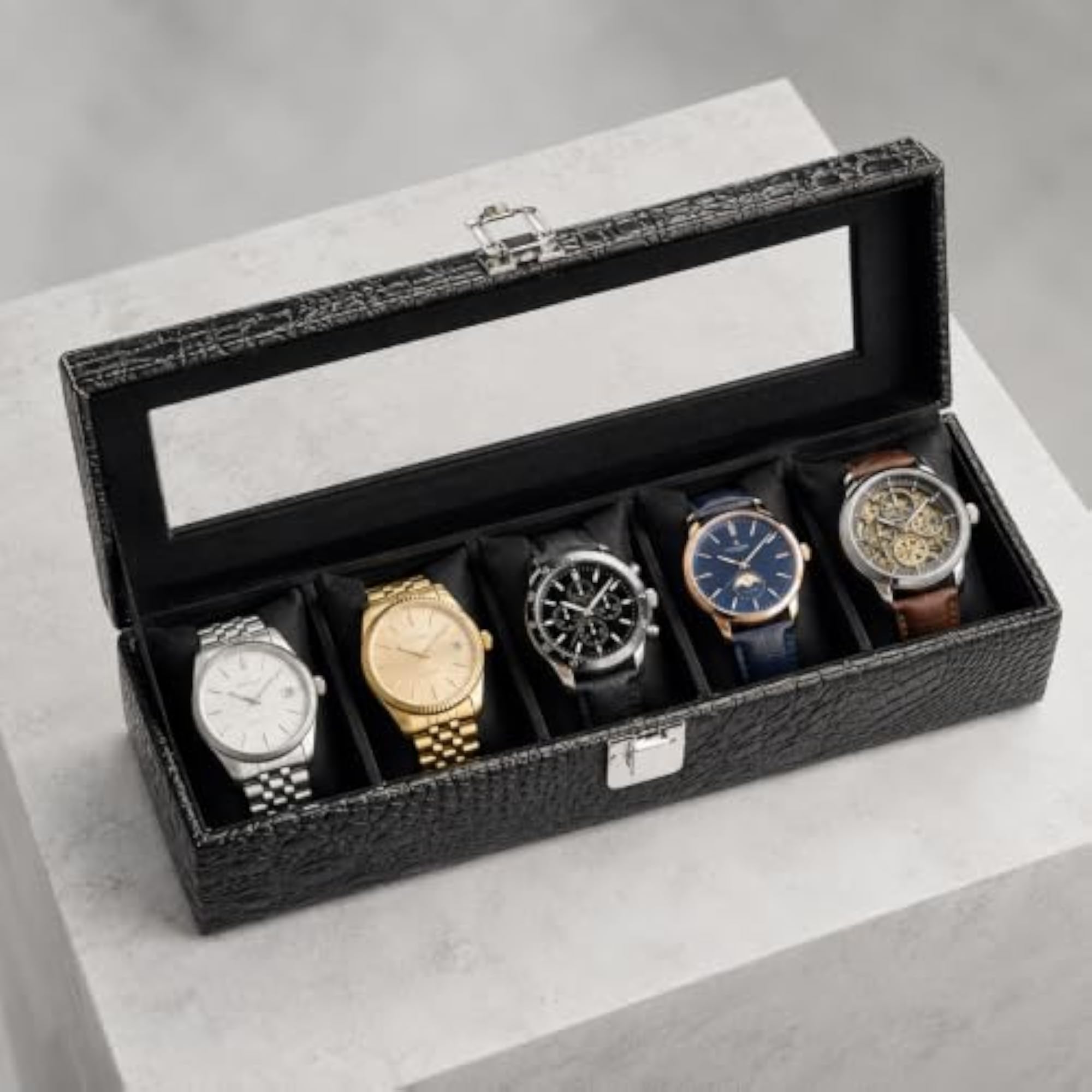 5 Slot Watch Storage Box with Transparent Lid