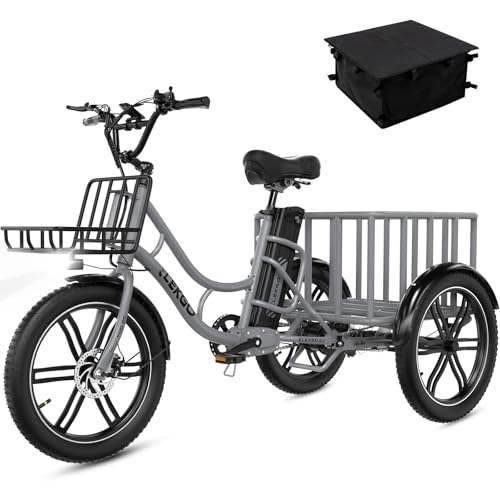 ELEKGO 20 Zoll E Bike Dreirad, 48V 18AH abnehmbare Batterie, NFC-Entriegelung, Vorwärts- und Rückwärtsgang, mit Fettreifen, Scheinwerfer, Lastenfahrrad, Tragfähigkeit 200 kg