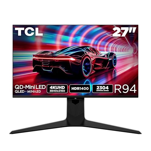 TCL 27” R94 Series 4K UHD HDR QD-Mini LED Gaming Monitor (27R94, 2025 Model) Halo Control System, 165Hz Refresh Rate, LD2304 Precise Dimming Series, HDR1400 Brightness, 1ms, AMD FreeSync NVIDIA G-SYNC