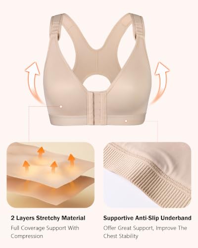 Image of HACI Post Surgical Bra Front Closure Non Padded Racerback Mastectomy