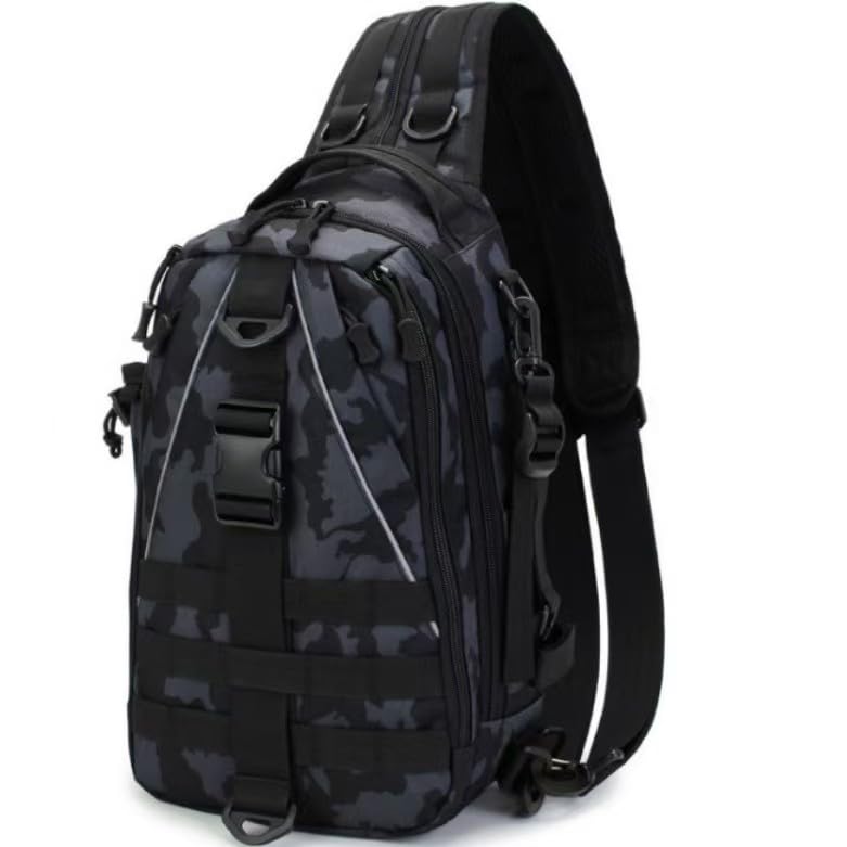 Fishing Backpack with Rod Holder, Lightweight Crossbody Backpack for Gear Storage The Best Fishing Gift for Men (black camouflage)