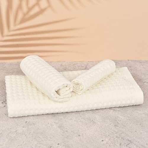 Juego de toallas blancas de gofre con 4 toallas de baño de algodón de secado rápido 3
