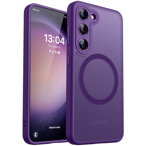 Image of CANSHN Designed for Samsung Galaxy S23 Case [Full Camera Protection] [Compatible with MagSafe] Translucent Matte Shockproof Protective Phone Cover 6.1 Inch - Deep Purple
