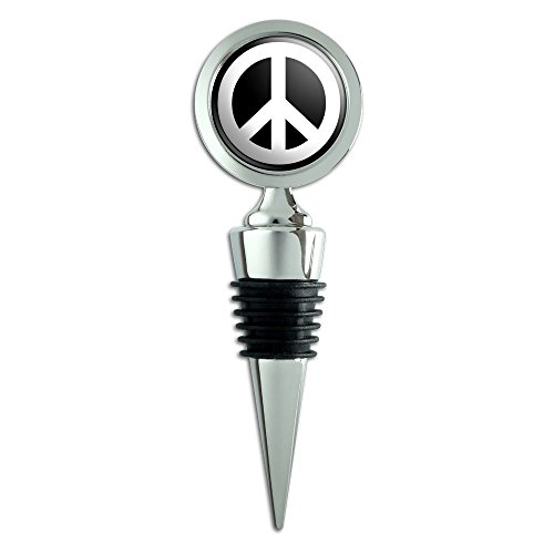 Peace Sign Symbol Black Wine Bottle Stopper