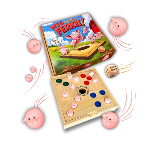 Mutou Weg mit dem Ferkel! Das saulustige Big Hole Würfelspiel aus Holz | 60 Schweinchen | Schweinchenspiel - Partyspiel & Familienspiel für 26 Spieler | Gesellschaftsspiel Pig in Hole