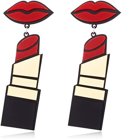 YINLIN Punk Exaggerate Acrylic Lipstick Earrings Big Red Lip Lipstick Dangle Long Drop Earring (red)