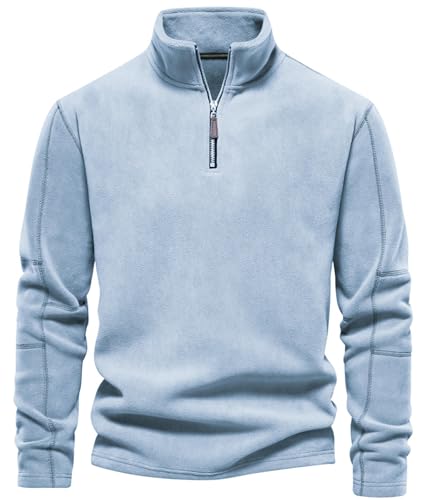 PADOLA Chaqueta de Forro Polar para Hombres Sudadera con Cremallera Media Cuello Alto Cortavientos Invierno(XL,Azul)