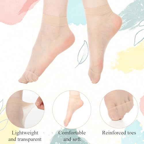 20 Pairs Ankle High Nylons for Women 2 Colors Transparent Socks Nude Stockin Summer Ultra Thin Cool See Through Silk Sock for Mother Festival Gifts Skin Color Black 5.51 × 2.76" (Fit Shoe Sizes 5-9)4