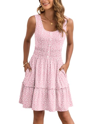Image of AUSELILY Women Summer Dress Sleeveless Tank Button Down Dresses | Tank button down dress, Empire waist smocked, Casual beach vacation summer dresses with pockets