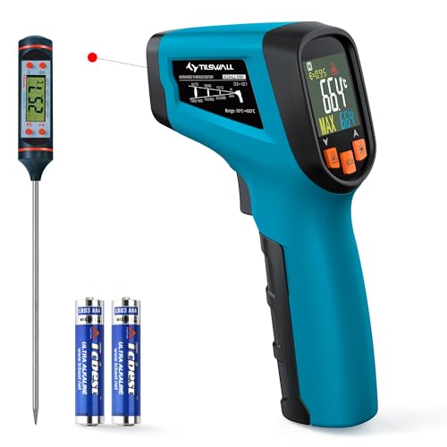 Tilswall Thermomètre Infrarouge Laser Numérique Sans Contact, -50°C ~ 600°C(-58°F ~ 1112°F), Emissivité Réglable, Idéal pour Cuisine, Barbecue, Four, Frigo Professionnel, Pizza, Viande