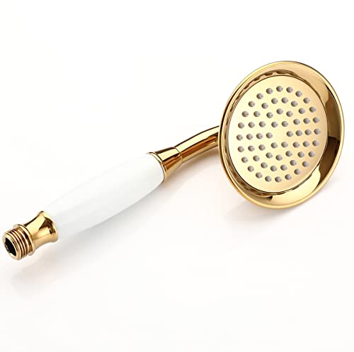 Wussh 3.85 Inch Classic Traditional Brass Telephone Hand Shower Head Polished Gold and Ceramic Handheld Showerheads - Image 4