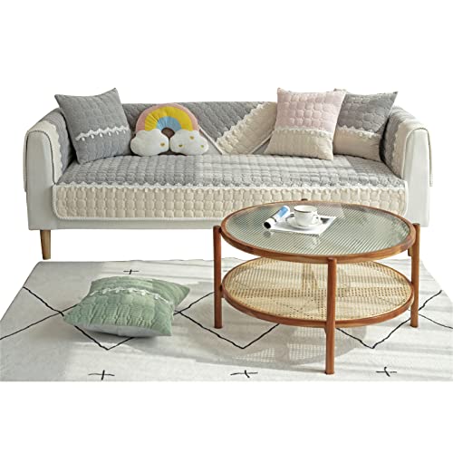 Housse de canapé en imitation d'agneau gris 70x210 cm douce - 2