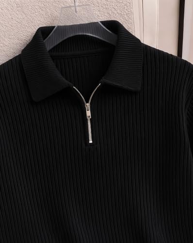 Image of AUSK Men's Cotton Blend Rib Knit Textured Full Sleeve Polo T-Shirt | Regular Fit Zip Polo Neck Smart Casual T Shirt for Men | Stylish Fashion & Casual Wear Tshirt for Men