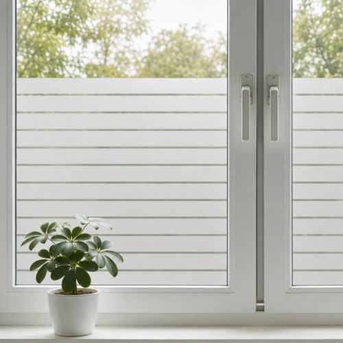 shinfly Fensterfolie Streifen 60 x 200 cm, Fensterfolie Blickdicht, Sichtschutzfolie Fenster Milchglasfolie, selbsthaftend statisch haftend, Anti-UV, für Bad, Büro & Wohnzimmer
