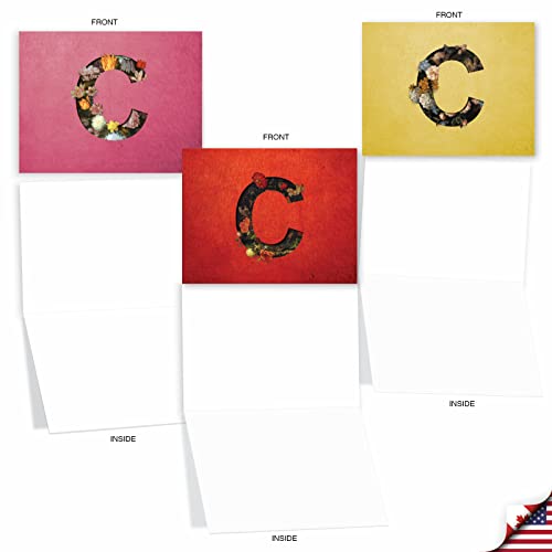 The Best Card Company - 10 Initial Letter “C” Assorted Blank Notecards Beautiful Flower Personal Stationary 4 X 5.12 Inch, Bulk Variety Pack For Thank You And Notes - Baroque Blooms C M3843Ocb-B1X10 #TOP4