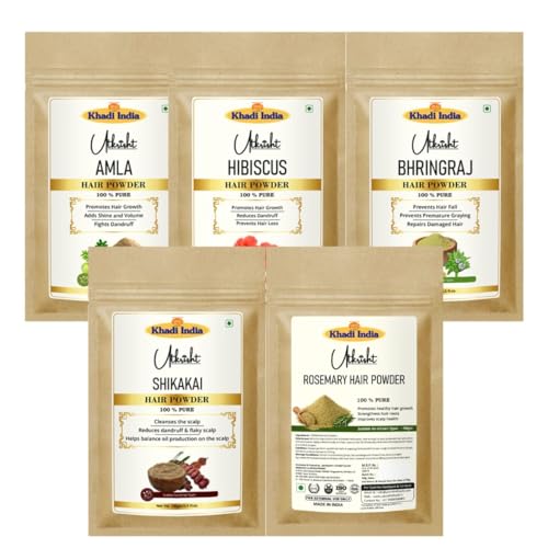 Image of Amla, Hibiscus, Bhringraj, Shikakai & Rosemary Hair Powder for Hair Growth & Hair Fall Control | 100% Pure Herbal Pack for Strong, Thick & Shiny Hair | Ayurvedic Powder - Pack of 5