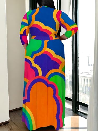 Image of SUZONANA Plus Size Maxi Dresses for Curcy Women Casual Loose 3 /4 Sleeve Long Dress with Belt