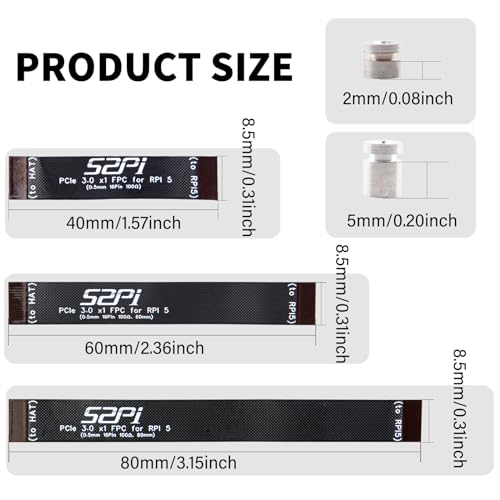 GeeekPi 3PCS FPC Cable Set 16Pin 0.5mm Pitch for Raspberry Pi 5 PCIe to NVMe SSD Shield (40mm / 60mm / 80mm Length)