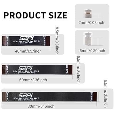 GeeekPi 3-Pack 16-Pin 0.5mm Pitch FPC Cable - 40mm, 60mm, 80mm for Raspberry Pi 5 & PCIe M.2 M-Key NVMe SSD