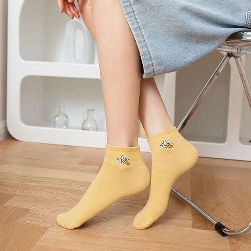 Image of Fruit Embroidered Ankle Socks Cute No Show Socks for Women, Ladies, Girls