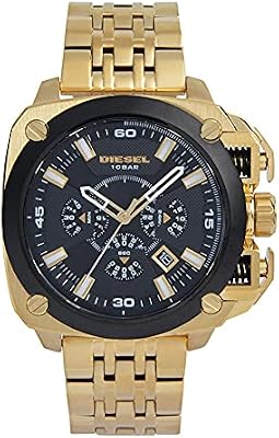 Diesel Reloj BAMF para hombre, Movimiento de cuarzo cronógrafo con correa de acero inoxidable o silicona, Tono dorado y negro, 55 mm