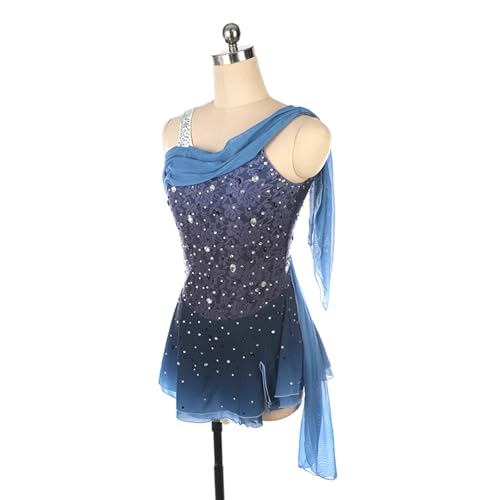 DIJITOO Vestido de patinação artística, fantasia de desempenho de competição de fita de strass de re