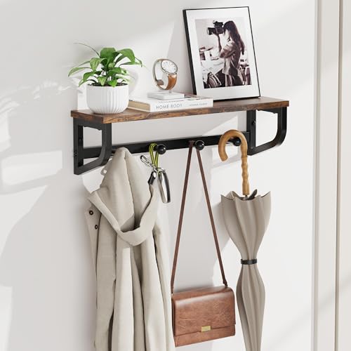 NANAGIFTREE Coat Rack Wall Mount, Wood Wall Shelf with Hooks,