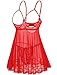 Avidlove Sexy Lace Babydoll Dress Lingerie for Women Sheer Mesh Chemise Sleepwear Exotic Boudoir Outfits Red Large